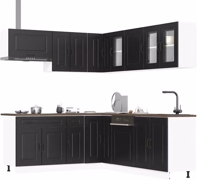Set Mobili da Cucina Moderno vidaXL in Legno e Vetro Nero Opaco 11 Pezzi