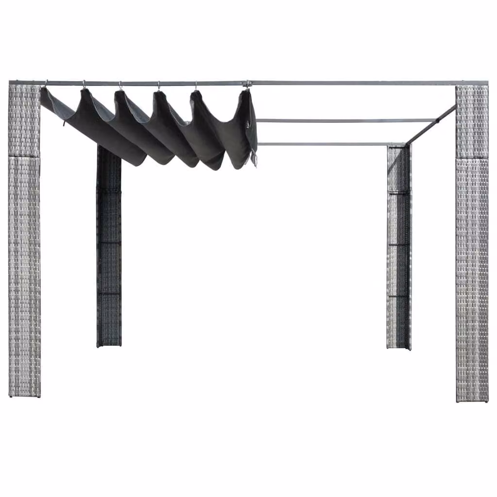 Gazebo con Tetto in Polyrattan 300x300x220cm Grigio e Crema