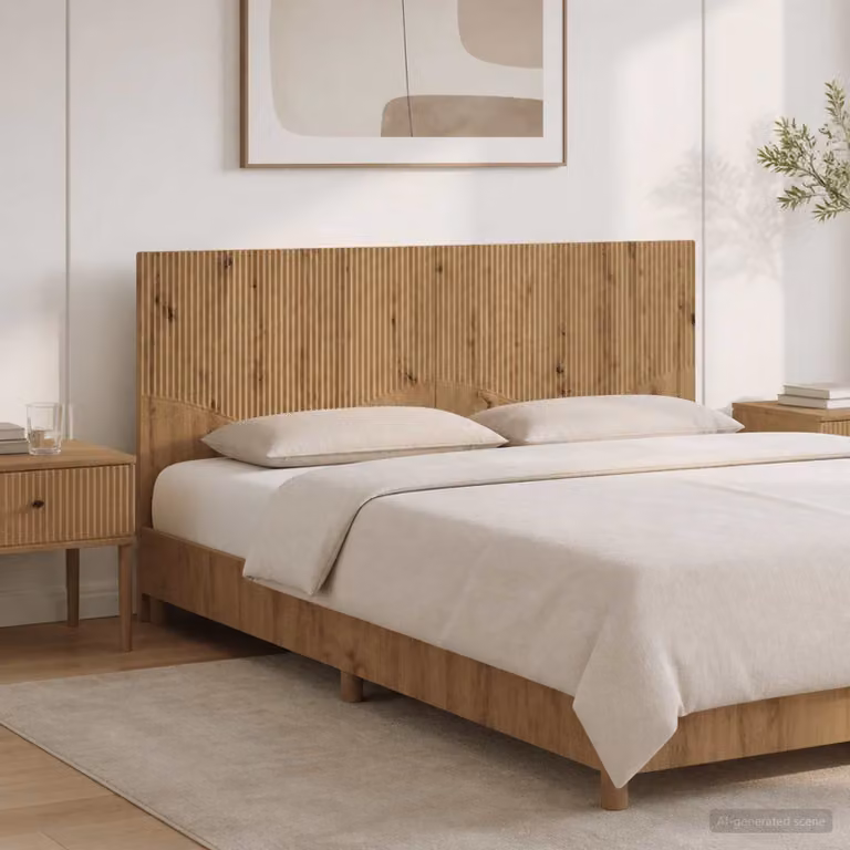 Testiera da muro vidaXL HOORN in legno ingegnerizzato marrone con mensola integrata L: 160 cm, H: 50 cm, P: 14 cm