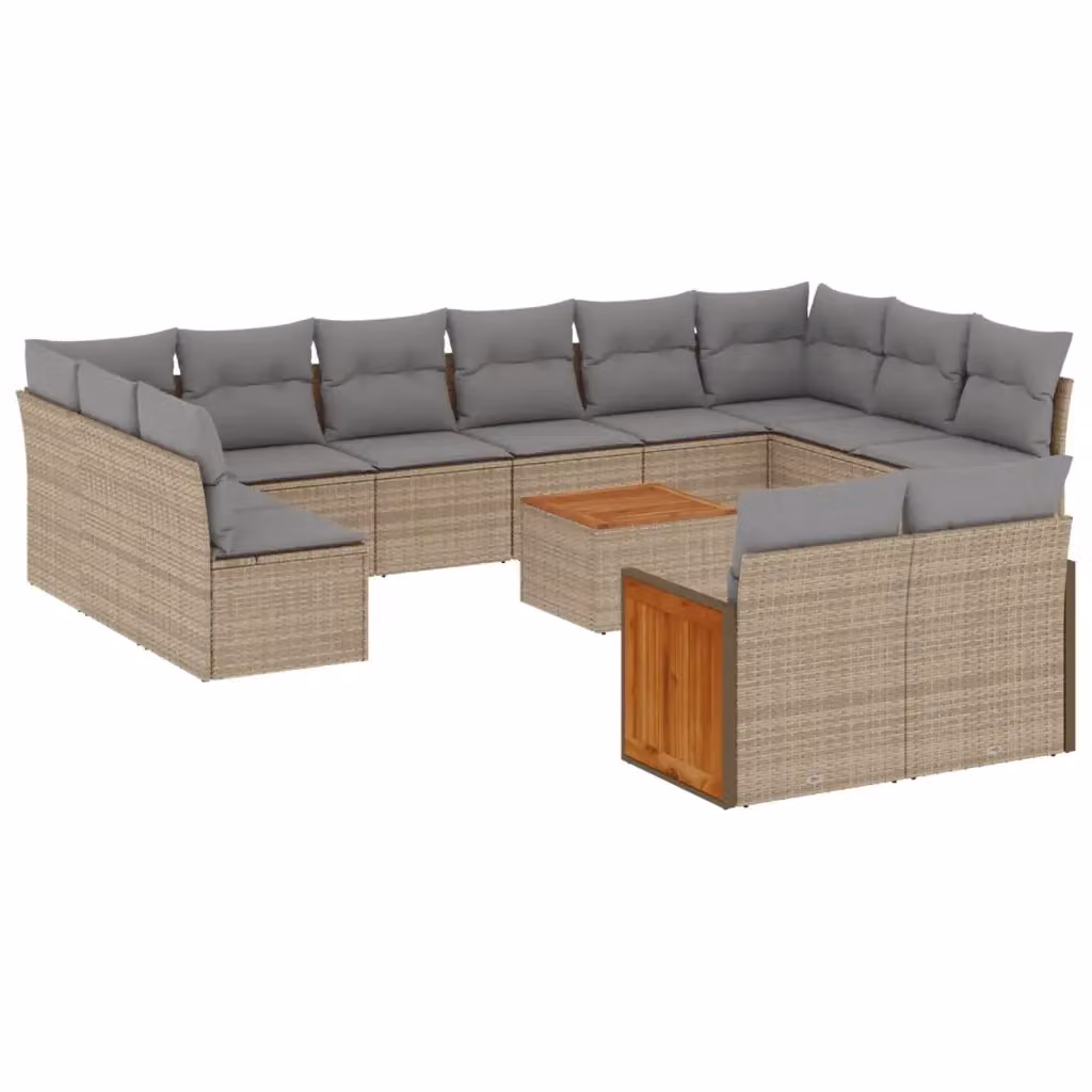 vidaXL Set Divano da Giardino 13 pz a forma di U con Cuscini Beige e Tavolino da Esterno in Polyrattan e Acciaio – 2