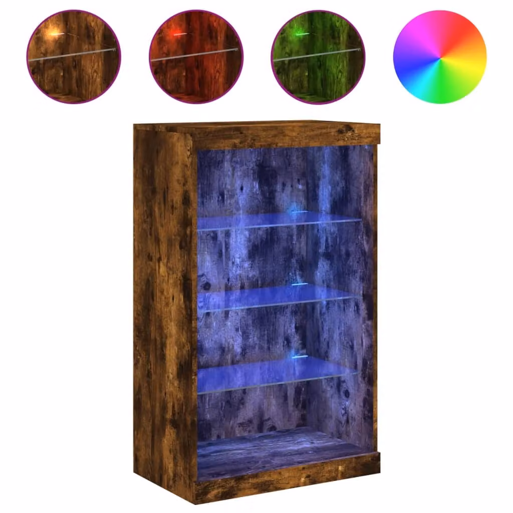 Credenza con Luci LED Rovere Fumo 60,5x37x100 cm