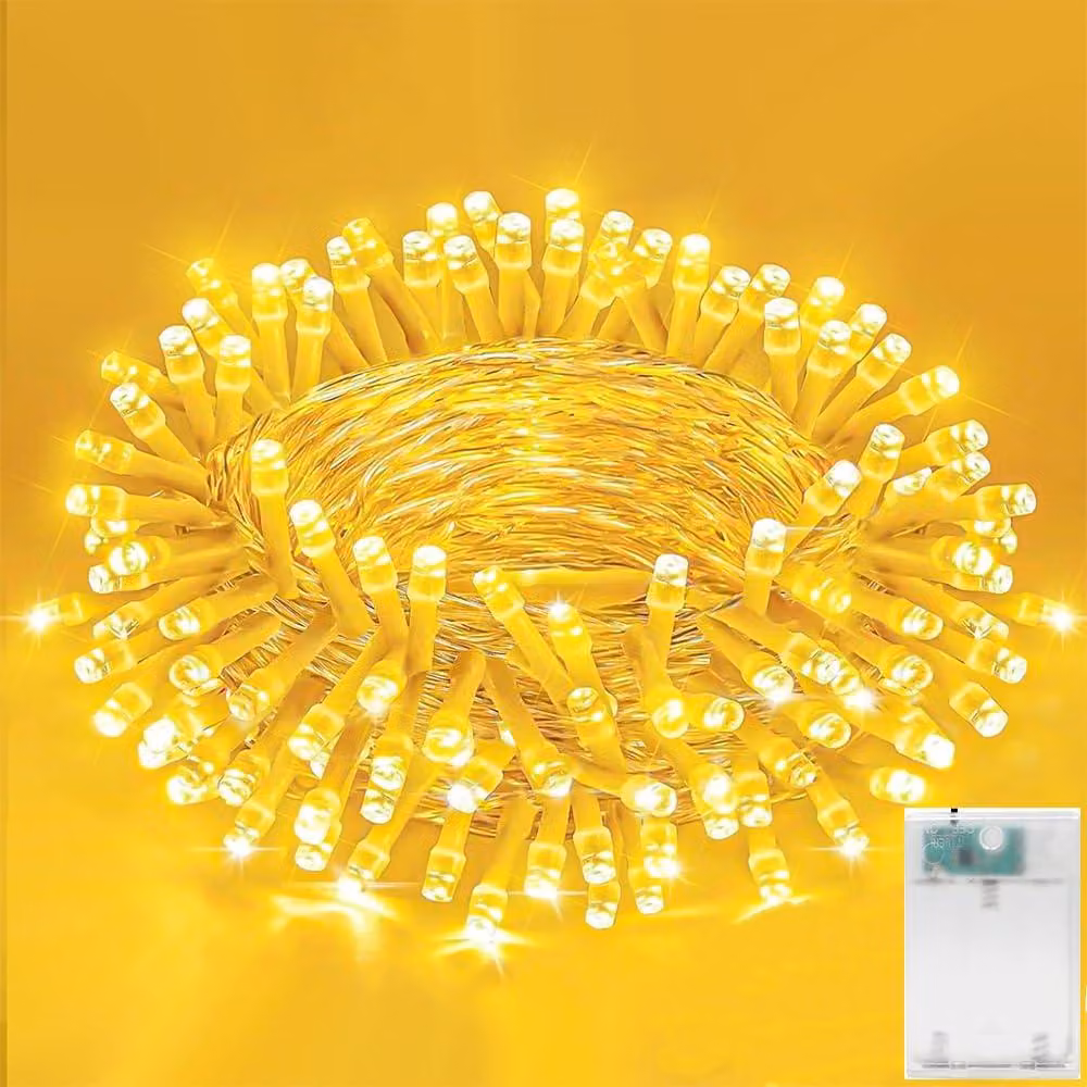 Catena luminosa a LED, lunghezza 3 metri, 30 LED bianco caldo, con timer, alimentazione a batteria