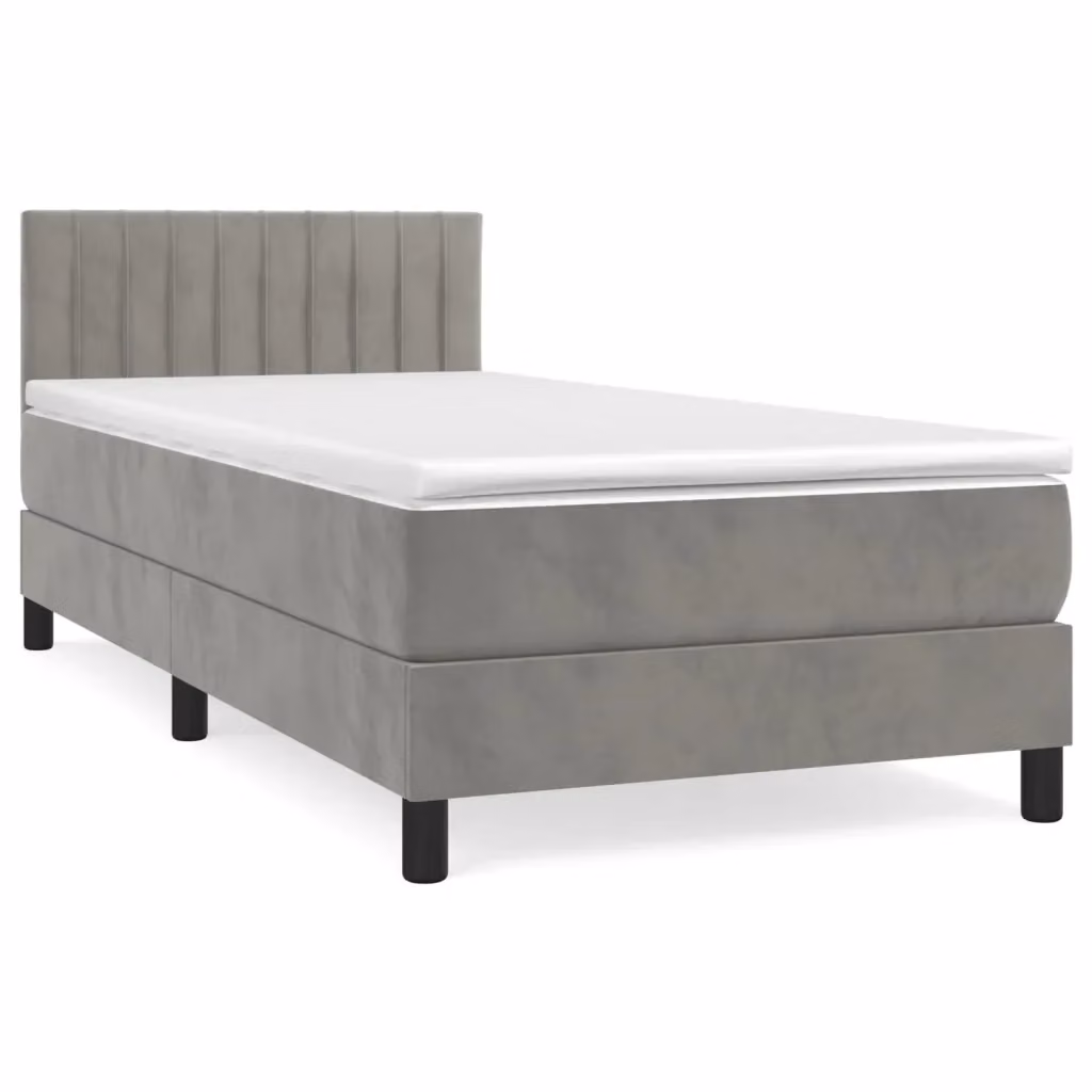 Letto Ibrido con Giroletto a Molle e Materasso vidaXL in Velluto Grigio Chiaro e Bianco L/P/H: 203 x 100 x 78 cm – 2