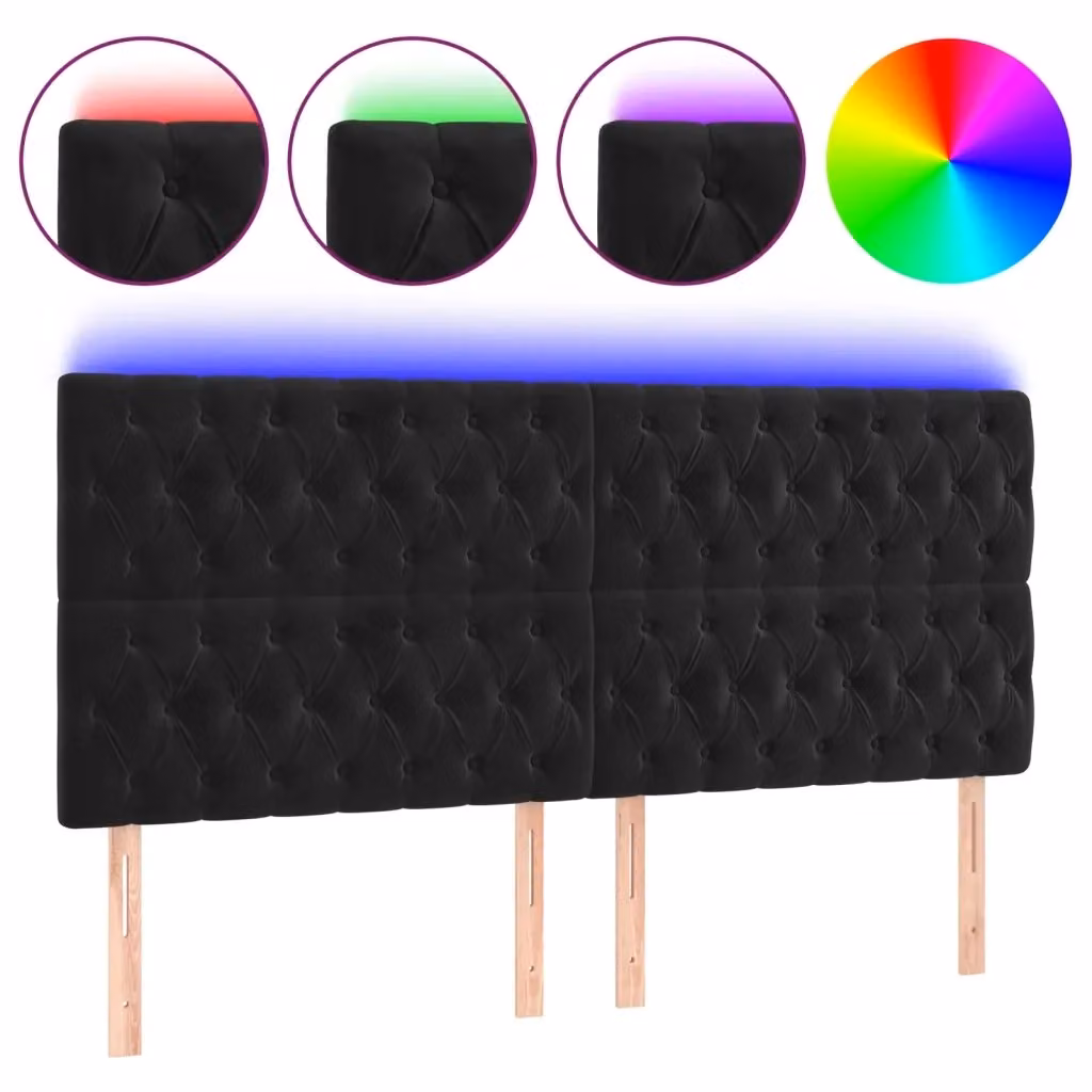 Testiera per letto con illuminazione LED e porte USB vidaXL in velluto nero, L: 180 cm, P: 7 cm, H: 118-128 cm – 2