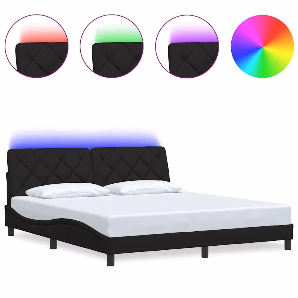 Letto con struttura imbottita e illuminazione LED vidaXL, colore nero, con porta di ricarica USB e doghe in legno, L/P/H: 180 x 200 x 185 cm – 2