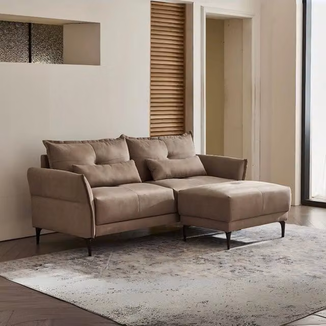 Divano 3 Posti Nutmeg con pouf in tessuto beige 196x76x86H