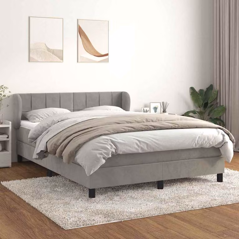 Giroletto a Molle con Materasso vidaXL in Velluto Grigio Chiaro L/P/H: 140 x 190 cm