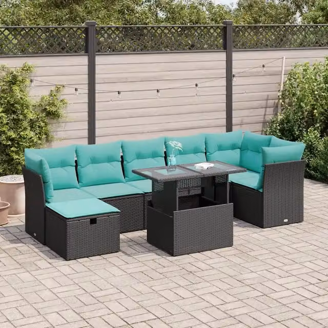 Set Divano da Giardino 8pz con Cuscini Grigio Polyrattan Acacia 3327787