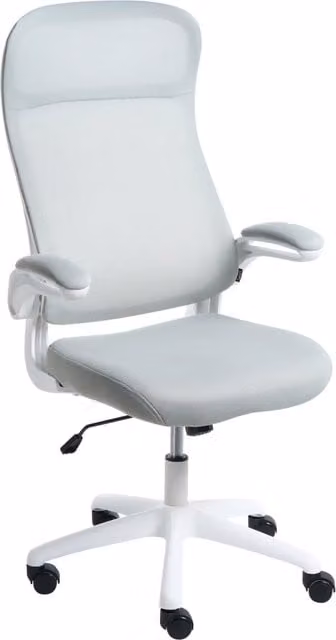 Sedia da ufficio girevole BELIANI con braccioli e ruote, rivestimento in tessuto grigio e bianco, L/P/H: 120 x 60 x 60 cm