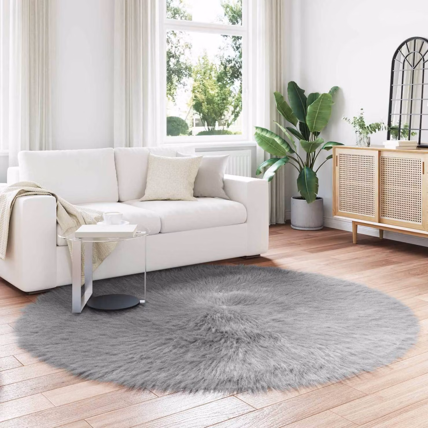 Tappeto rotondo moderno vidaXL in poliestere grigio Ø 200 cm