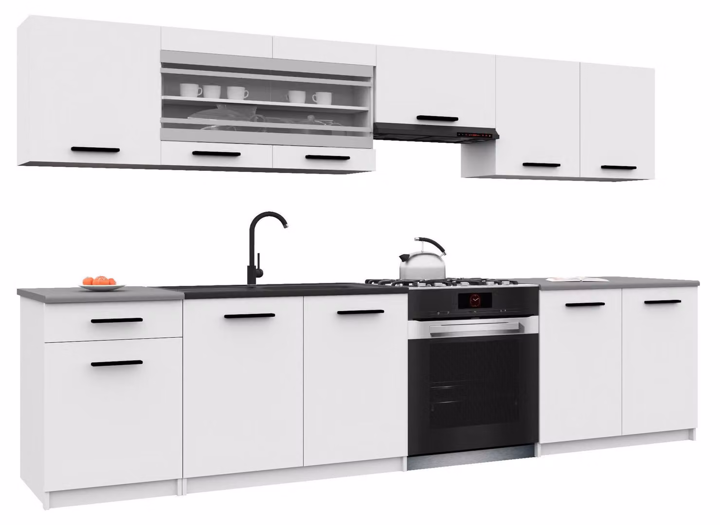 Belini - Angolo cottura moderno ITALIA 4 - Mobili da cucina 260 cm bianco opaco - Cucina componibile con pensili, mobili base e piani di lavoro