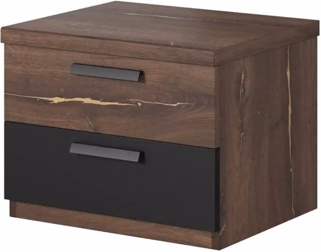 Tavolino da notte 2 cassetti – Rovere scuro e nero – Collezione FOX