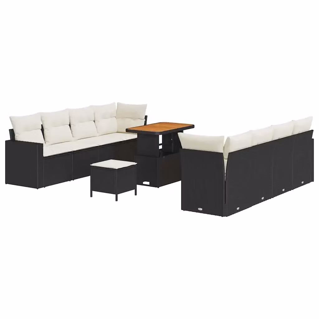 Set Divano da Giardino vidaXL a 12 Posti con Tavolino e Ottoman, Design Moderno a L, Colore Nero e Beige – 2
