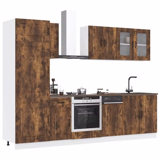 Set di mobili da cucina moderno vidaXL in legno e vetro color marrone con ante in vetro e ripiani interni L/P/H: 81,5 x 46 x 80 cm