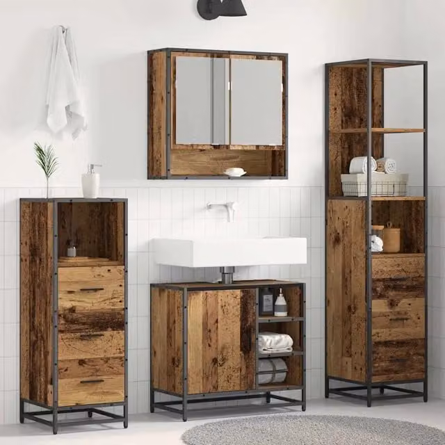Set di mobili per il bagno 4 pz Legno vecchio 65 x 33 x 60 cm 3402542