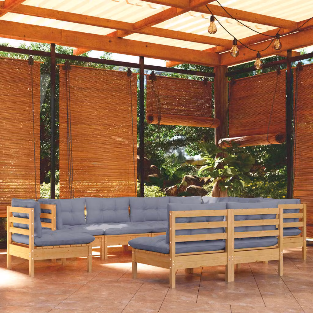 Maison Exclusive - Set Divani da Giardino 9 pz con Cuscini Grigi Massello di Pino