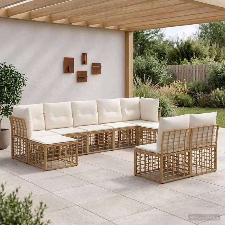 Maison Exclusive - Set da esterno per divano, 9 posti, colore naturale e crema, realizzato in poliestere
