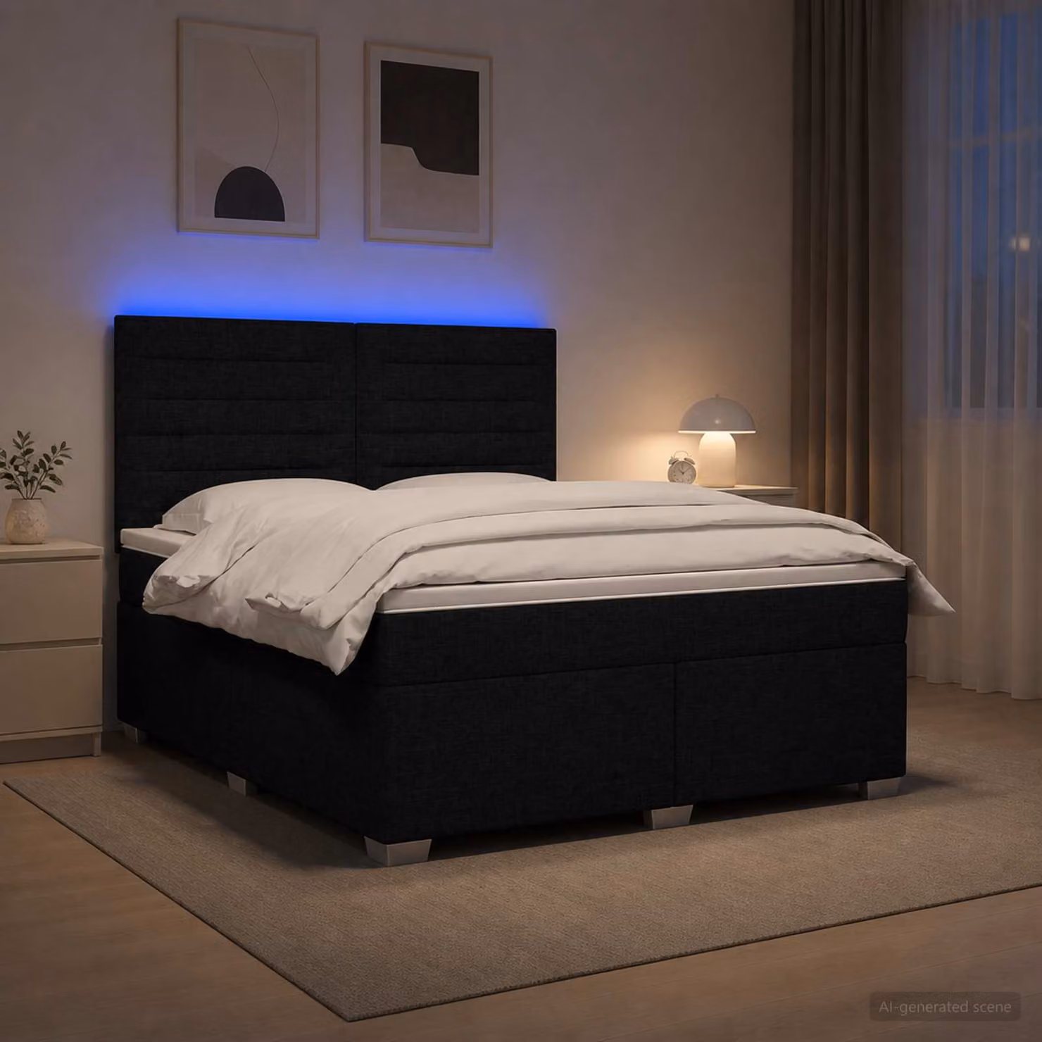 Letto box spring con materasso vidaXL in tessuto nero L: 140 cm, P: 190 cm