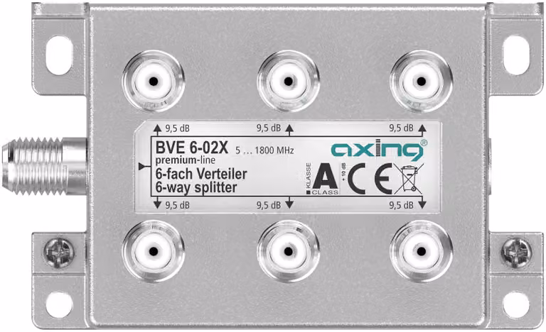 Axing BVE00602X, Splitter, 75 ohm, 5 - 1800 MHz, Alluminio, Femmina, A