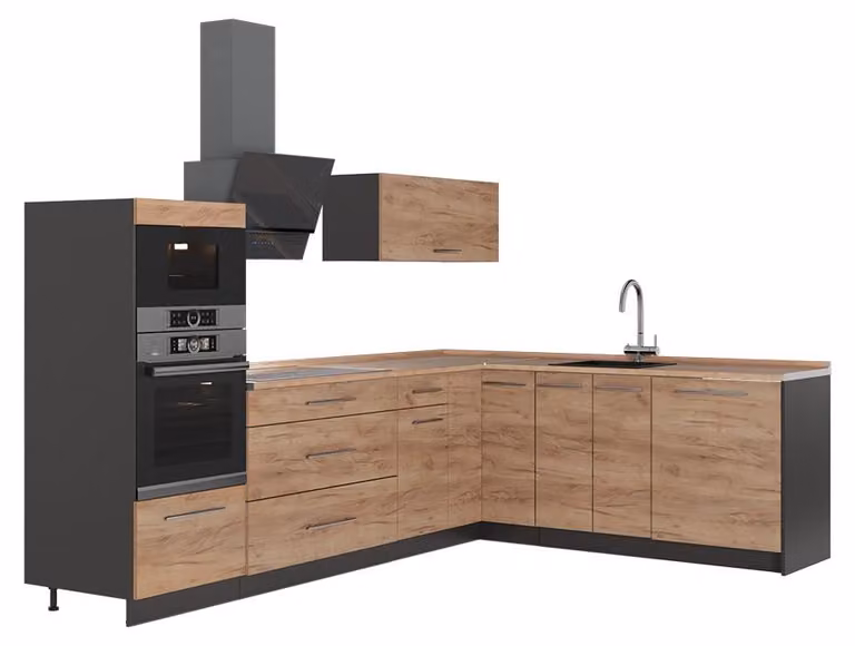 Cucina angolare completa Vicco Fame-Line Rovere dorato/Antracite 287 x 207 cm, PL Rovere, Model 63466