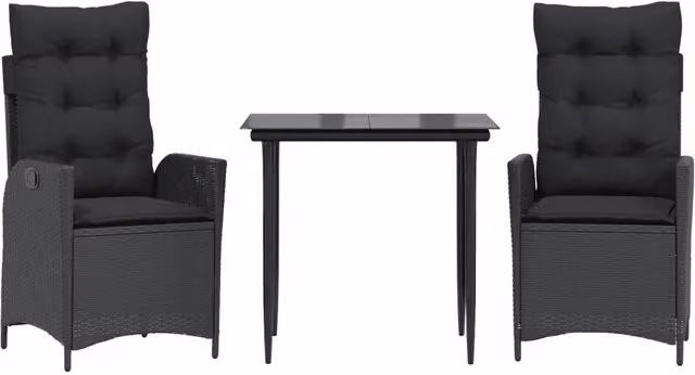 Set da Pranzo da Giardino 3 pz | Set Salotto da Giardino con Cuscini Nero in Polyrattan