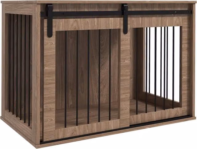Gabbia per cani Zephmum con design rustico in effetto legno noce, L 98 cm x P 58 cm x H 61 cm – 1