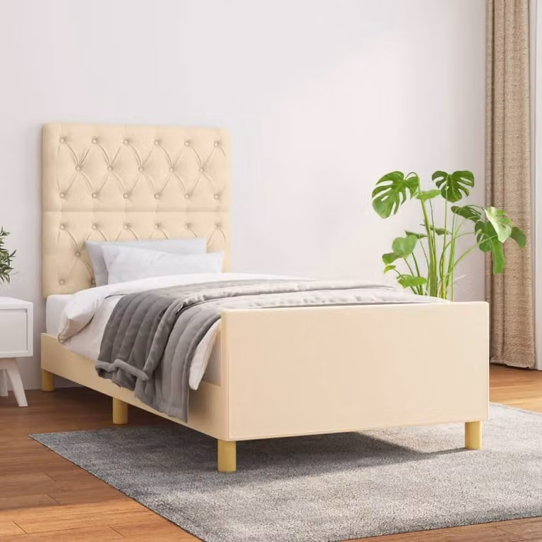 The Living Store Struttura letto con testiera crema 80x200 cm in tessuto