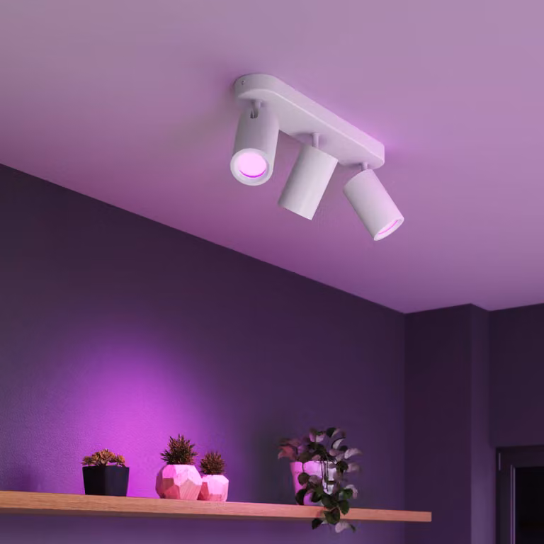 Calex Smart faretto da soffitto bianco lunghezza 37 cm a 3 luci GU10-LED RGBW Smart, dimmerabile, Bianco / Opale, Soggiorno / Sala da pranzo, Metallo, Moderno