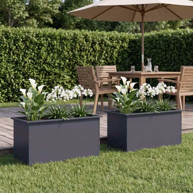 Set di 2 fioriere da giardino con LED vidaXL in acciaio, colore antracite, L 100 x P 50 x H 48 cm