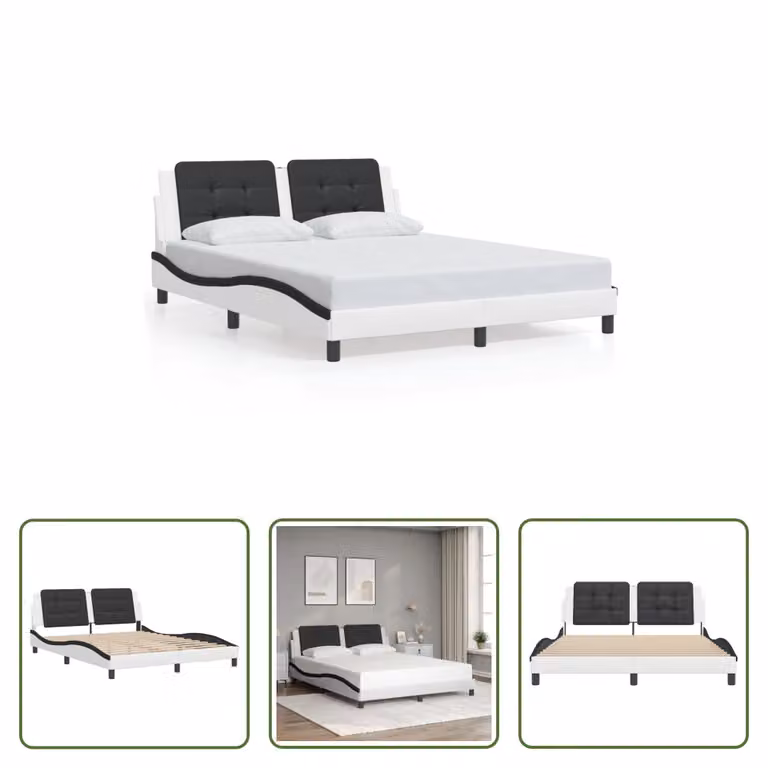 The Living Store Struttura letto con testiera bianca e nera 160x200 cm in ecopelle