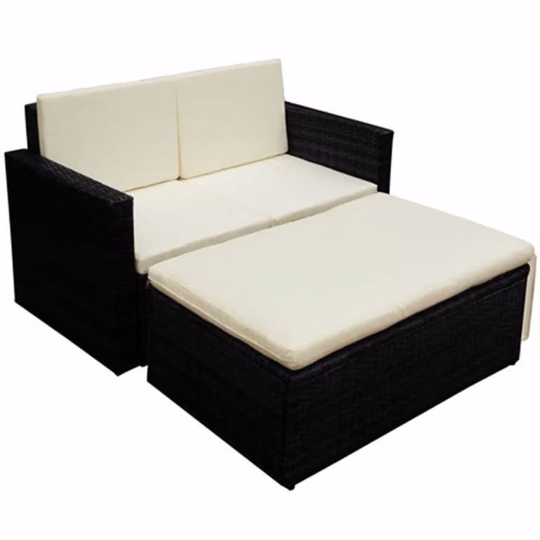 The Living Store Set da giardino 2 pezzi con cuscini in poly rattan nero