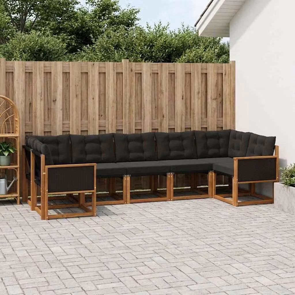 Set di divani da esterno vidaXL 7 pz in legno di acacia con cuscini, marrone e nero