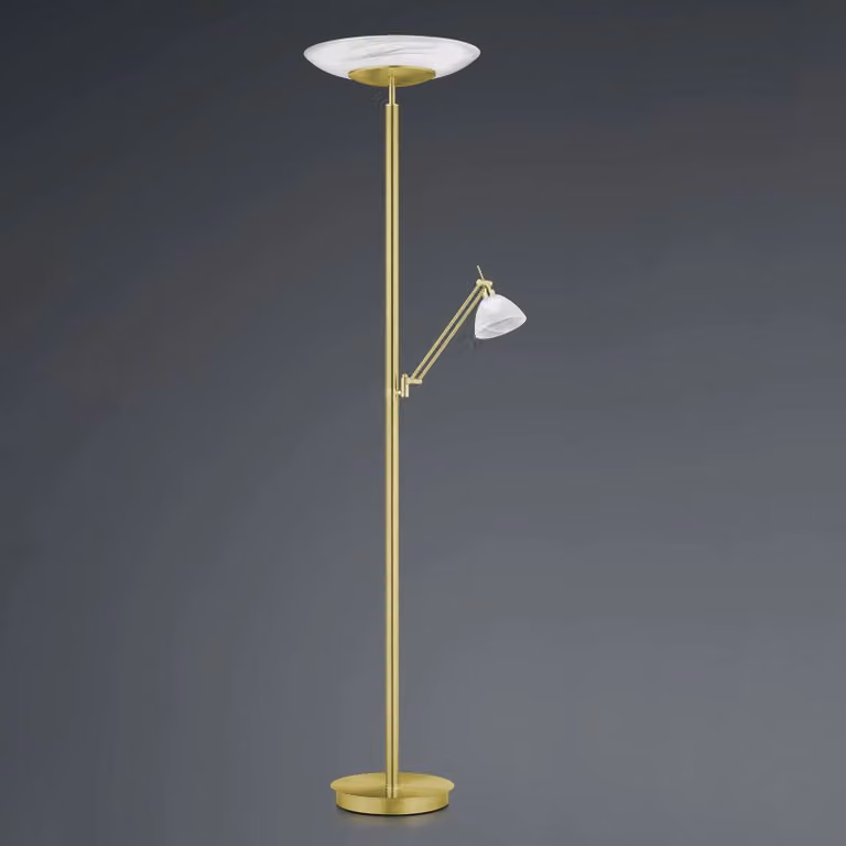 HELL Lampada da terra con luce lettura Findus, dimmerabile, Ottone / Oro, Soggiorno / Sala da pranzo, Metallo, Moderno, Lampada LED da terra
