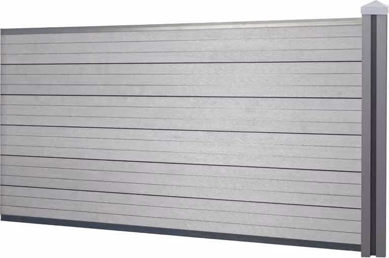 Schermo privacy in WPC Sarthe, recinzione frangivento, palo in WPC ~ Elemento di estensione basso, 1,88 m grigio