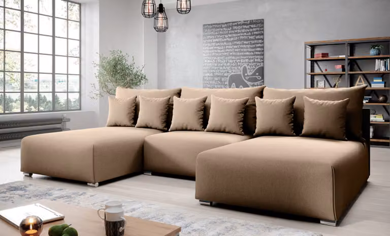 AX LIVING Divano angolare con funzione letto Ederra U 300 cm di larghezza - tessuto beige