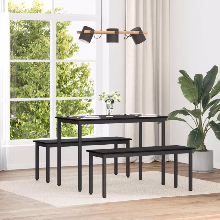 Panchina vidaXL in legno ingegnerizzato e metallo, colore nero, L 110 x P 35 x H 45 cm