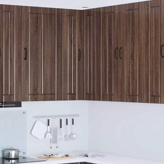 Mobile angolare a parete moderno vidaXL in legno color rovere marrone con ante a battente per cucina o soggiorno
