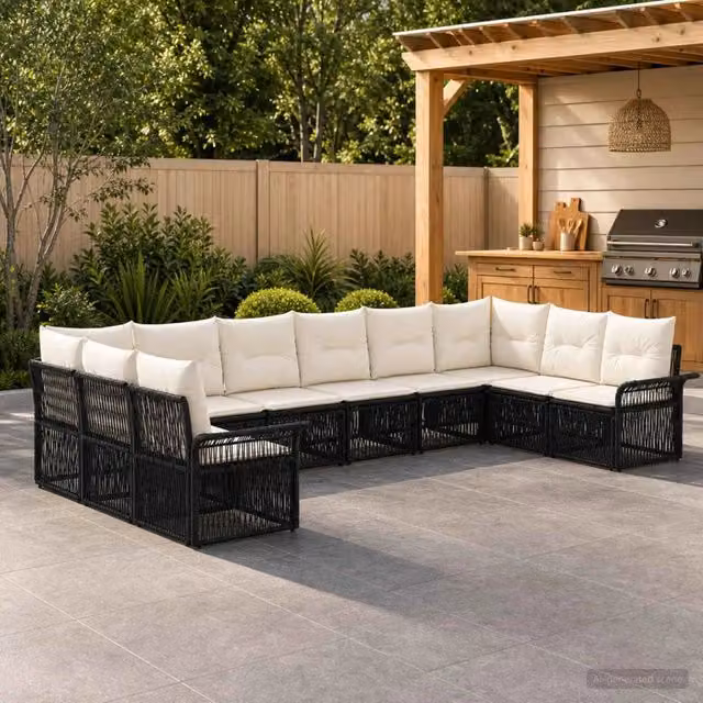 Set Divano da Giardino 10 pz Nero polyrattan 3434938