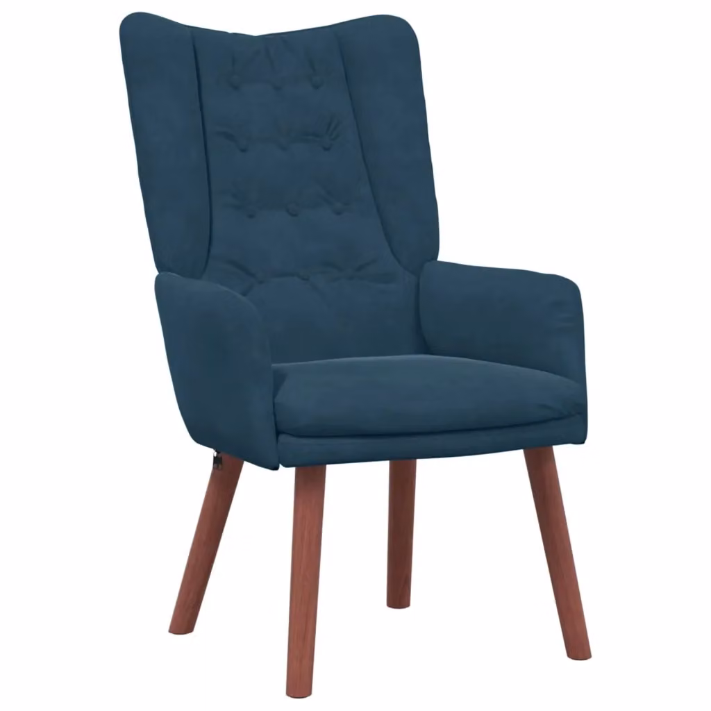 Poltrona a Sedia in Velluto Blu con Braccioli e Struttura in Legno di Gomma Design In L/P/H: 63 x 67 x 94 cm – 2