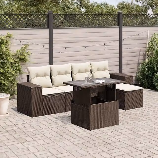 Set Divano da Giardino 6 pz con Cuscini Marrone in Polyrattan 3269133
