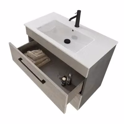 Mobile bagno sospeso Smart INBAGNO grigio legno con specchio e illuminazione LED L/P/H: 80 x 43 x 62 cm – 2