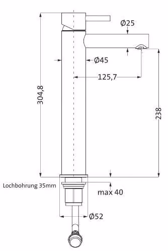 Herzbach DESIGN iX PVD WT - Boccola monoforo, misura XL, gambo senza scarico, ottone e acciaio