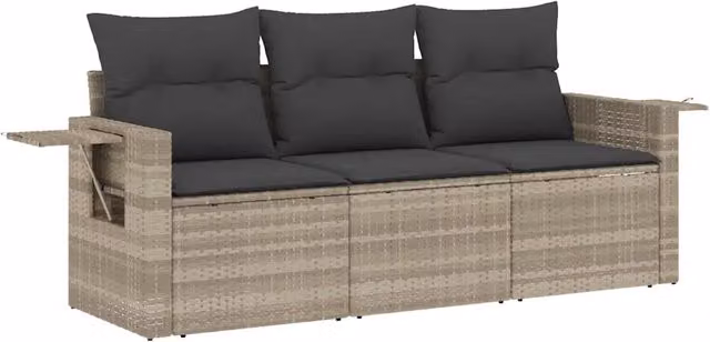 Set Divano da Giardino 3pz | Set Salotto da Giardino con Cuscini Grigio Chiaro Polyrattan