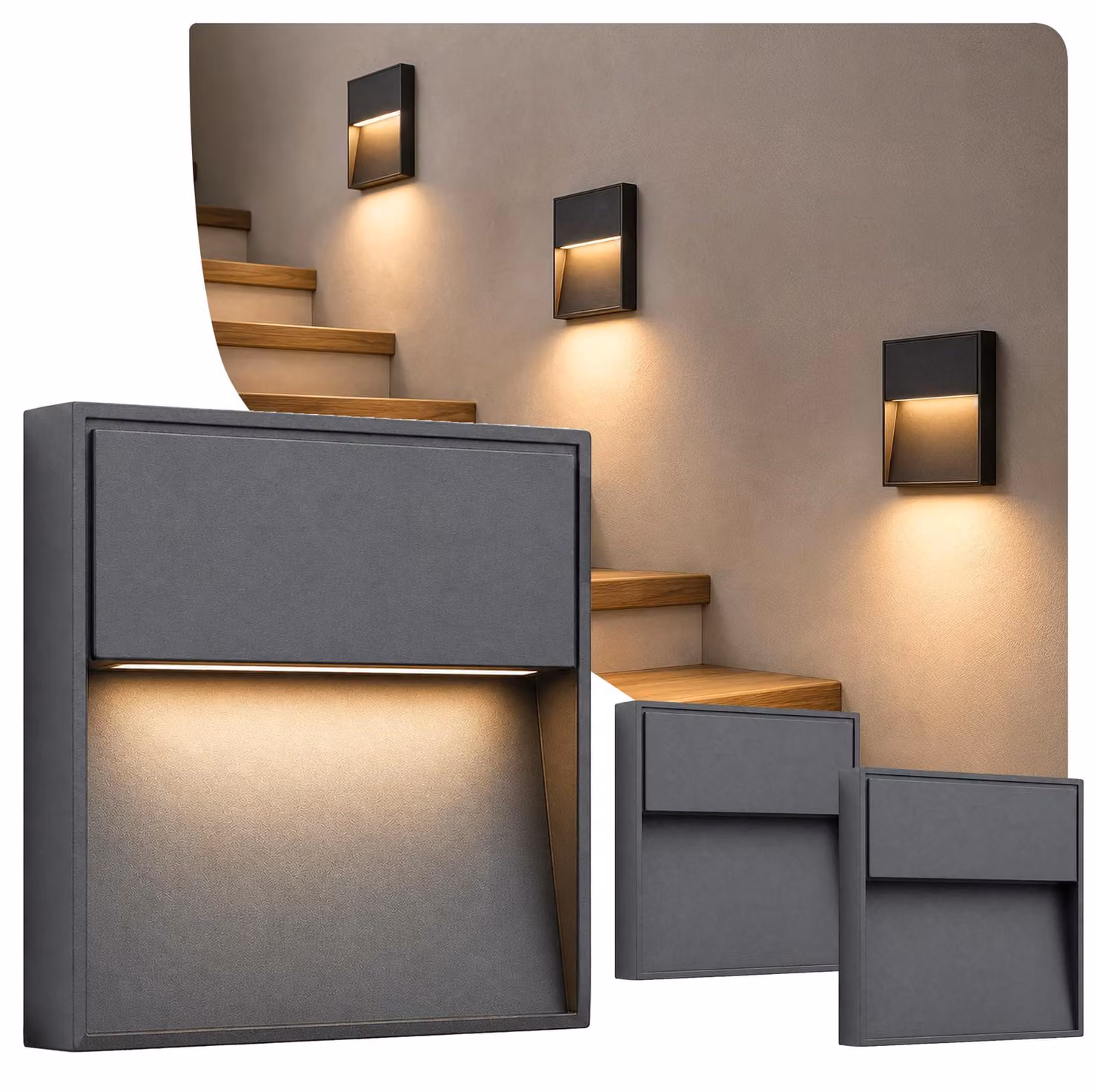 Lampada a parete LED Eleva, set da 3, 4W, luce bianca calda, grado di protezione IP54, colore antracite