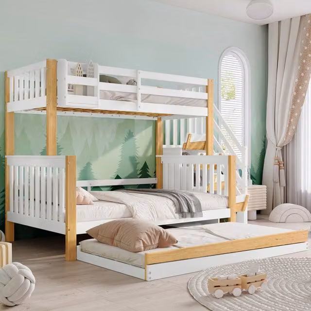 letto a castello legno massiccio e mdf bianco naturale 254 x 216 5 cm