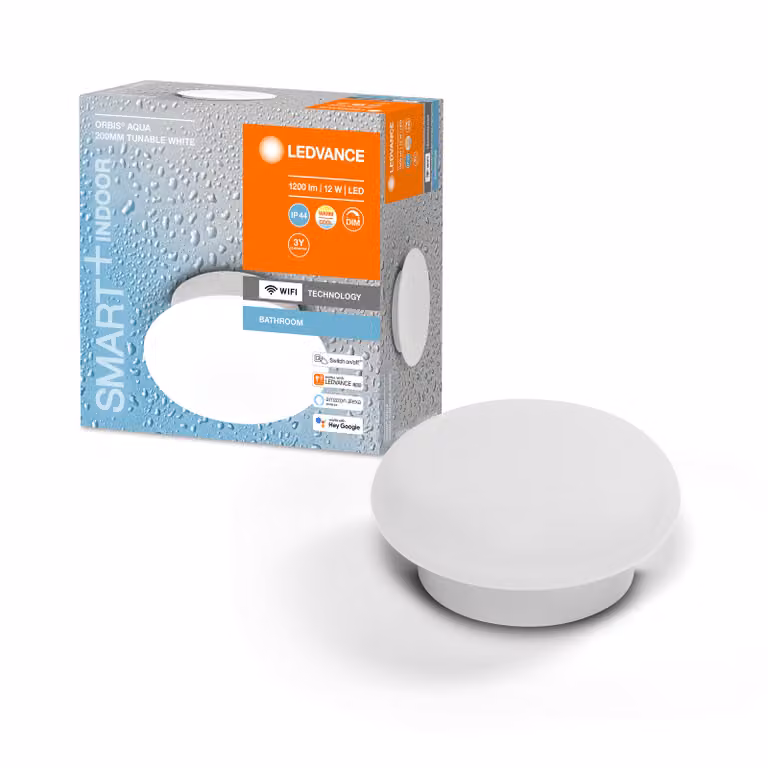 LEDVANCE Plafoniera Smart LED, nera, 1200LM, 3000-6500K, 200mm, IP44, applique Orbis Aqua, applique con tecnologia Wifi, dimmerabile, controllabile tramite app e assistente vocale