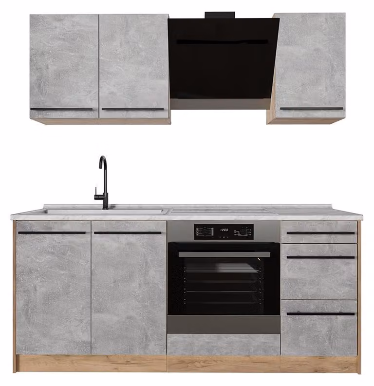 Cucina monoblocco Vicco R-Line Calcestruzzo/Rovere dorato 180 cm, PL Marmo, Model 67035