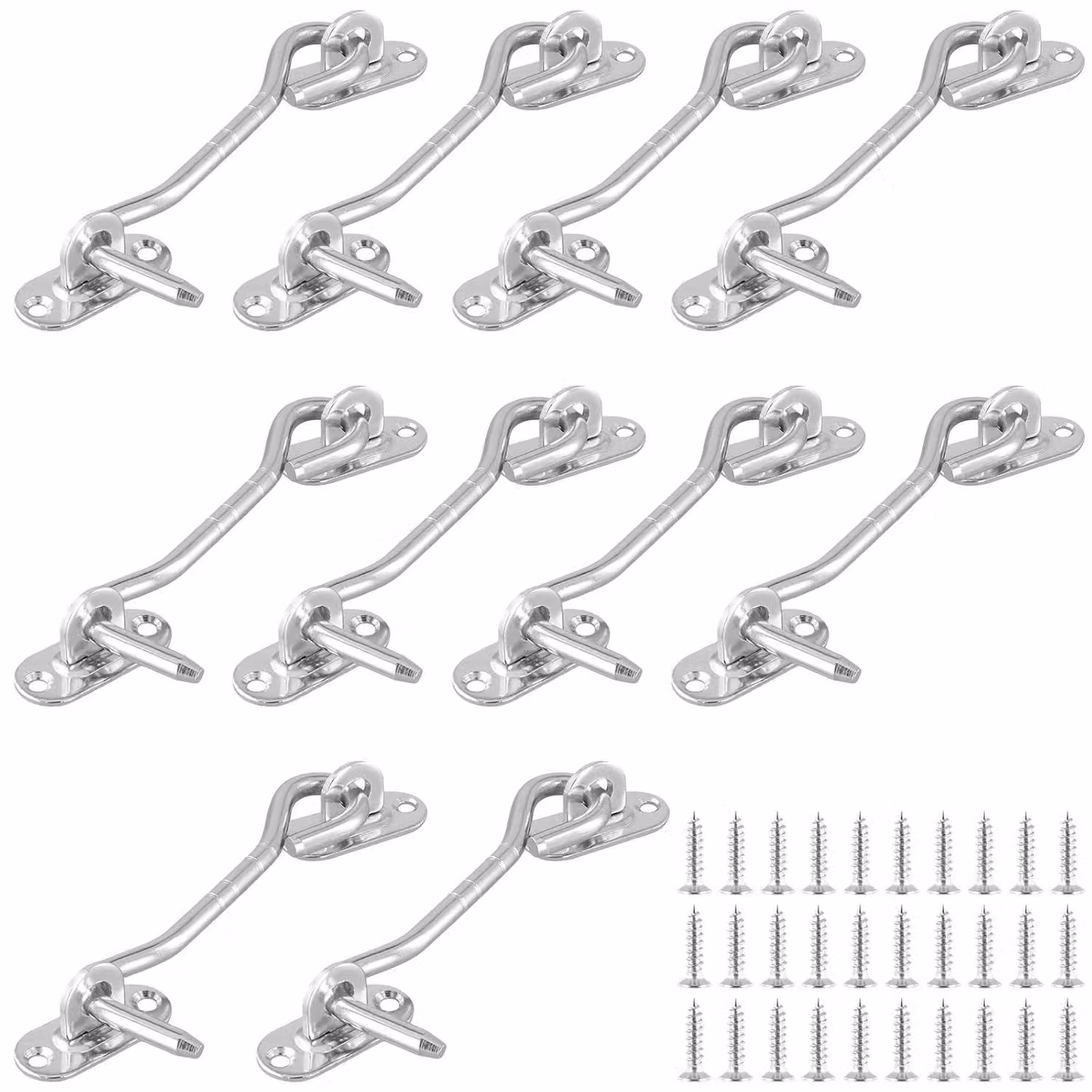 TRANKIELO® - 10 ganci a forma di uncino in acciaio inossidabile da 100 mm con sistema di blocco – Chiusura per porte, finestre, armadi