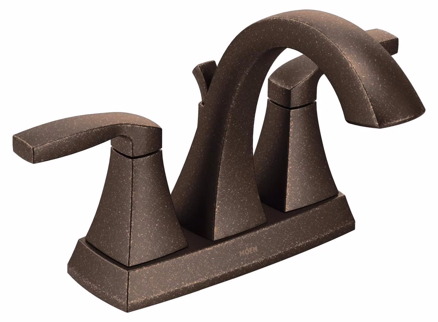 Miscelatore da bagno a due maniglie, con arco alto, modello centrotubo, in bronzo con finitura effetto olio