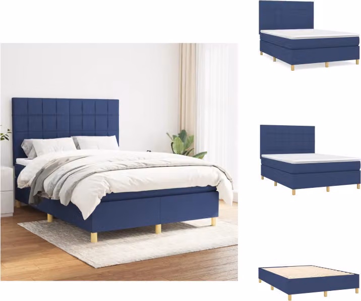 vidaXL Letto a molle con materasso blu 140x200 cm in tessuto - Letti & strutture letto